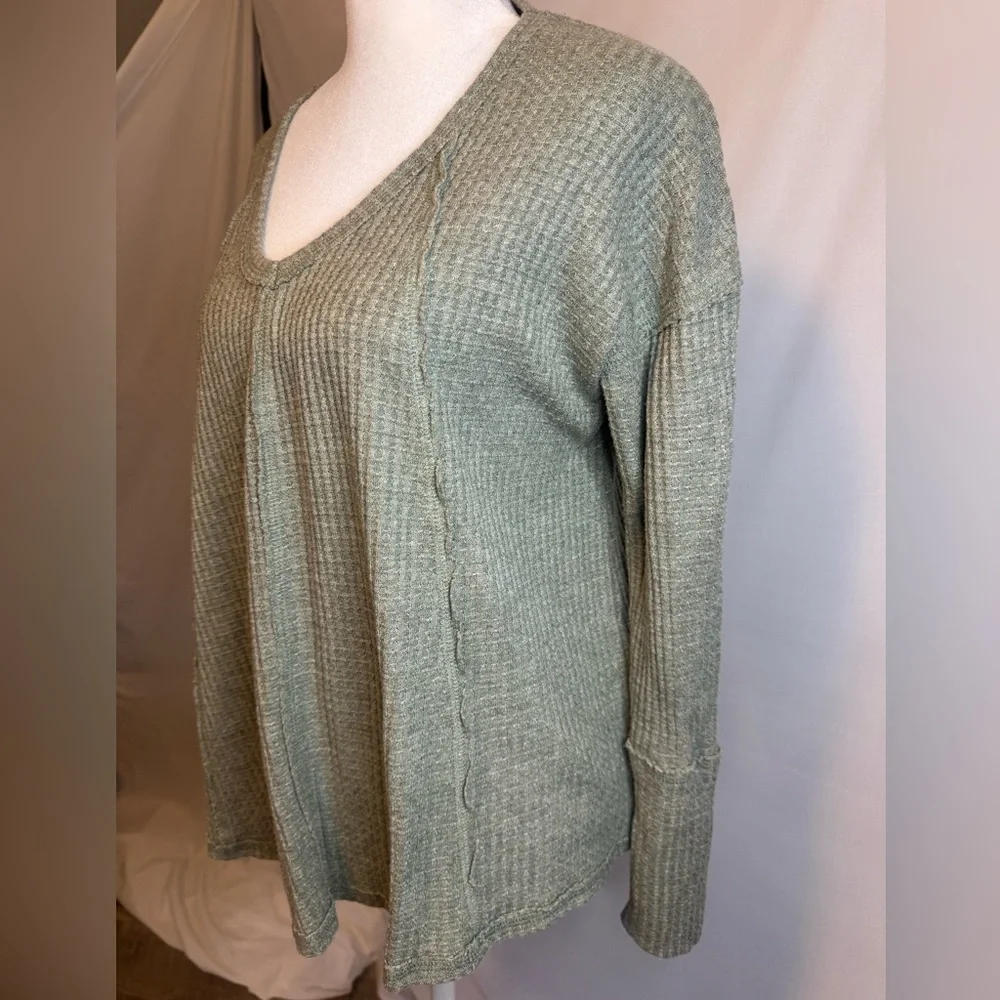 Altar'd State Sage Waffle Knit Lightweight T/Sweater